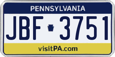 PA license plate JBF3751