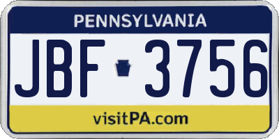 PA license plate JBF3756