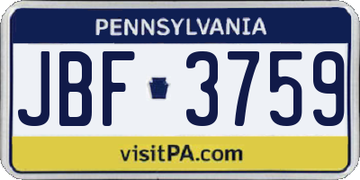 PA license plate JBF3759