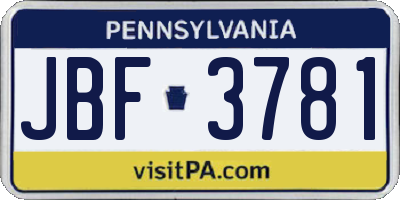 PA license plate JBF3781