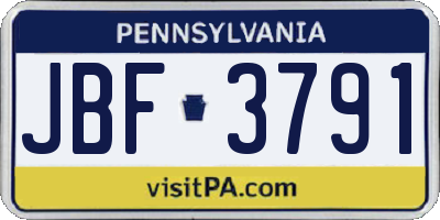 PA license plate JBF3791