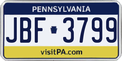 PA license plate JBF3799