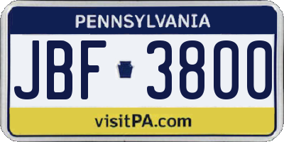 PA license plate JBF3800