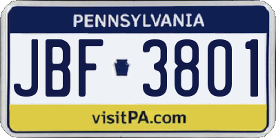 PA license plate JBF3801