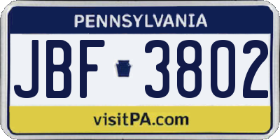 PA license plate JBF3802