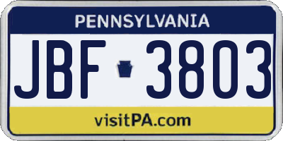 PA license plate JBF3803