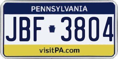 PA license plate JBF3804