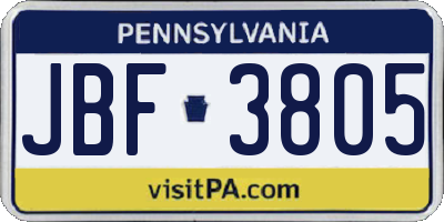 PA license plate JBF3805