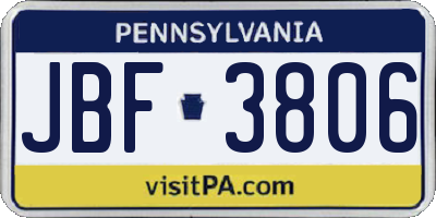 PA license plate JBF3806