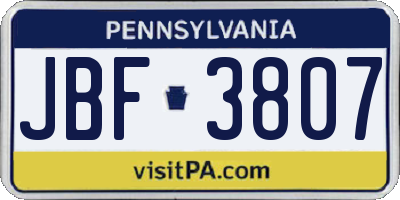 PA license plate JBF3807