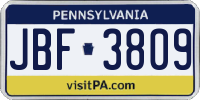 PA license plate JBF3809