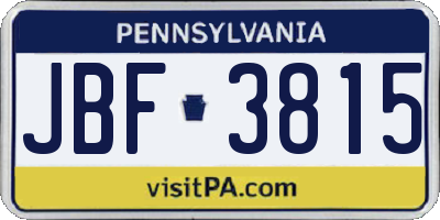 PA license plate JBF3815