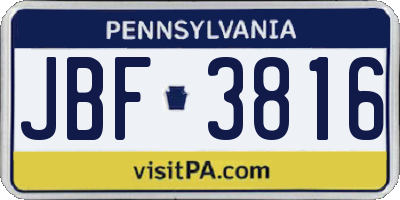 PA license plate JBF3816