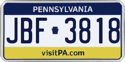 PA license plate JBF3818