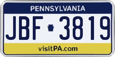 PA license plate JBF3819