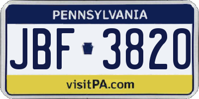 PA license plate JBF3820