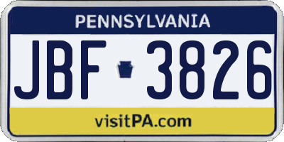 PA license plate JBF3826