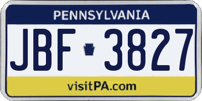 PA license plate JBF3827