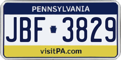 PA license plate JBF3829