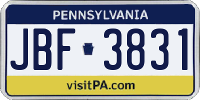 PA license plate JBF3831