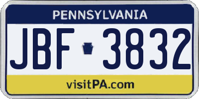 PA license plate JBF3832