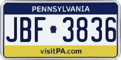 PA license plate JBF3836