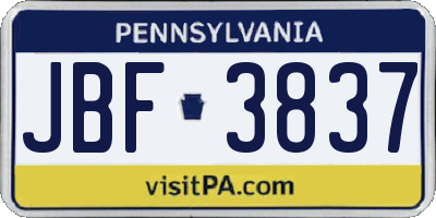 PA license plate JBF3837