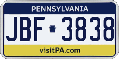 PA license plate JBF3838