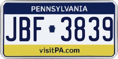 PA license plate JBF3839