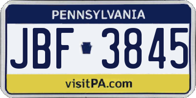 PA license plate JBF3845