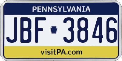 PA license plate JBF3846