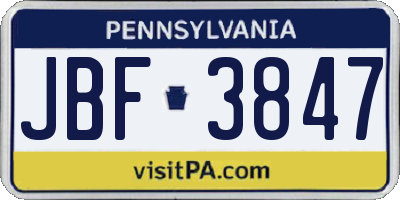 PA license plate JBF3847