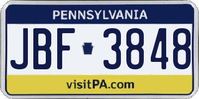 PA license plate JBF3848