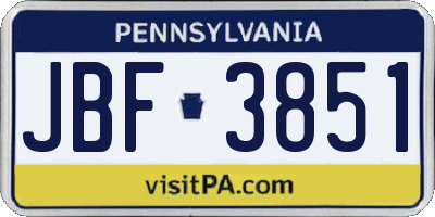 PA license plate JBF3851