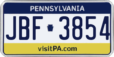 PA license plate JBF3854