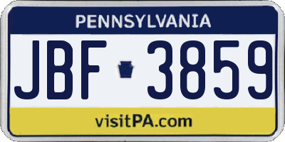 PA license plate JBF3859