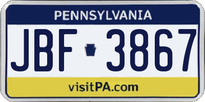 PA license plate JBF3867