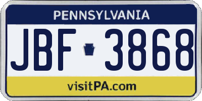 PA license plate JBF3868