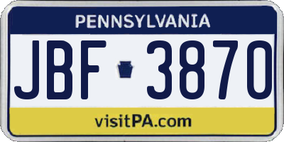 PA license plate JBF3870