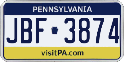 PA license plate JBF3874