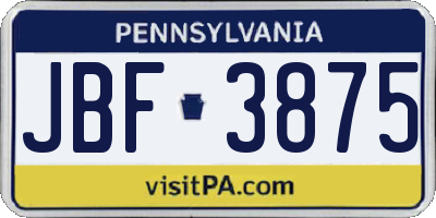 PA license plate JBF3875