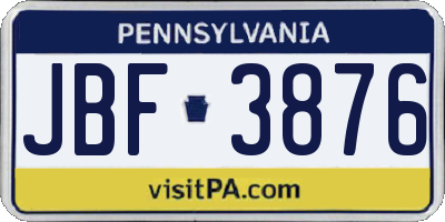 PA license plate JBF3876