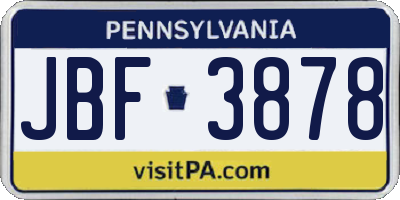 PA license plate JBF3878