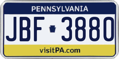 PA license plate JBF3880