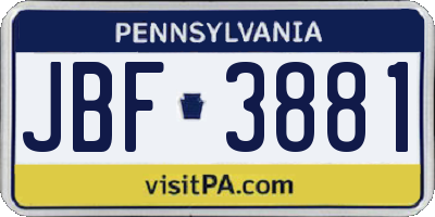 PA license plate JBF3881