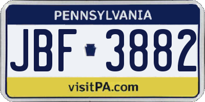 PA license plate JBF3882