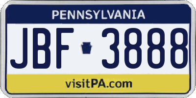 PA license plate JBF3888