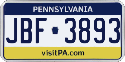 PA license plate JBF3893