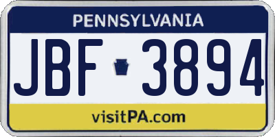 PA license plate JBF3894