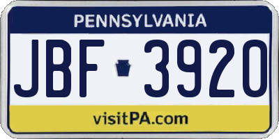 PA license plate JBF3920